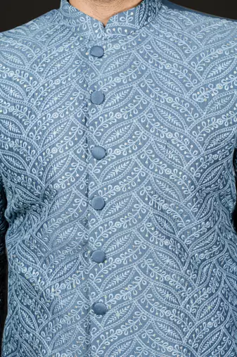 Men'S Blue Cotton Blend Sherwani Only Top