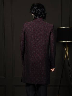 Men'S Wine Silk Blend Sherwani Only Top 3