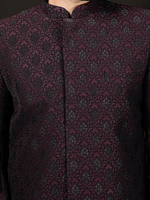Men'S Wine Silk Blend Sherwani Only Top 4