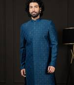 Men'S Turquoise Silk Blend Sherwani Only Top