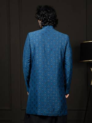 Men'S Turquoise Silk Blend Sherwani Only Top 3