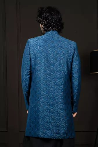 Men'S Turquoise Silk Blend Sherwani Only Top