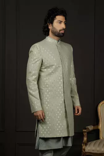 Men'S Green Silk Blend Sherwani Only Top