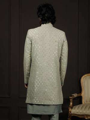 Men'S Green Silk Blend Sherwani Only Top 3
