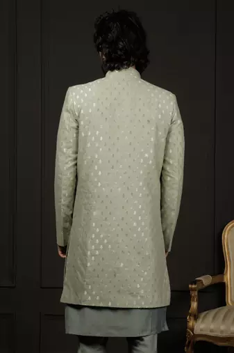 Men'S Green Silk Blend Sherwani Only Top
