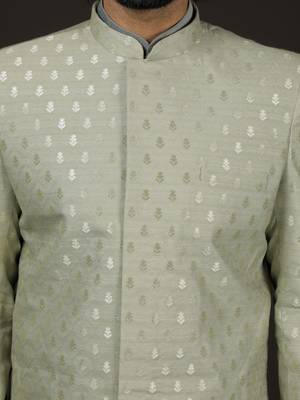 Men'S Green Silk Blend Sherwani Only Top 4