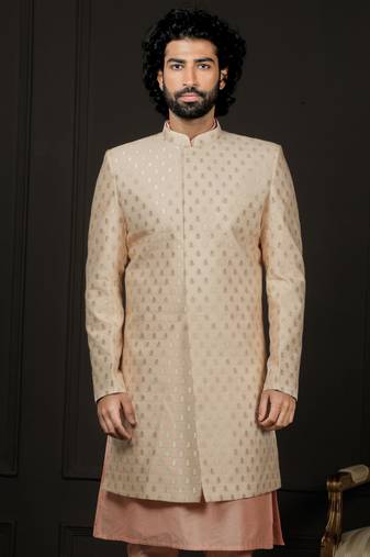 Men'S Peach Silk Blend Sherwani Only Top