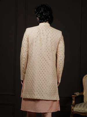 Men'S Peach Silk Blend Sherwani Only Top 3