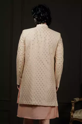 Men'S Peach Silk Blend Sherwani Only Top