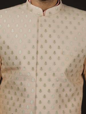 Men'S Peach Silk Blend Sherwani Only Top 4