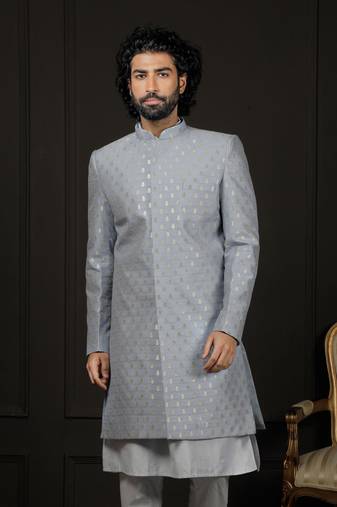 Men'S Aqua Silk Blend Sherwani Only Top