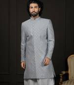 Men'S Aqua Silk Blend Sherwani Only Top
