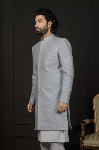 Men'S Aqua Silk Blend Sherwani Only Top