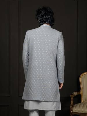 Men'S Aqua Silk Blend Sherwani Only Top 3