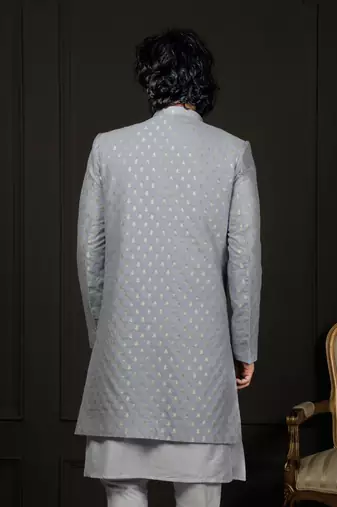 Men'S Aqua Silk Blend Sherwani Only Top