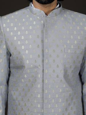Men'S Aqua Silk Blend Sherwani Only Top 4
