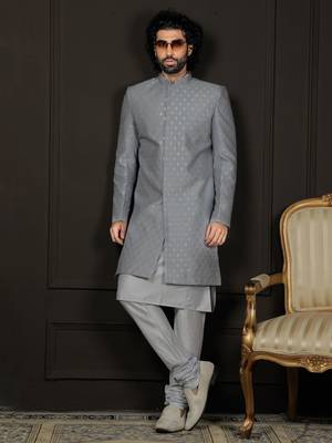 Aqua And Powder Blue Viscose Sherwani Set 1