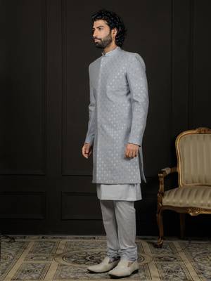 Aqua And Powder Blue Viscose Sherwani Set 2