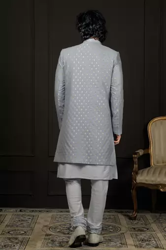 Aqua And Powder Blue Viscose Sherwani Set