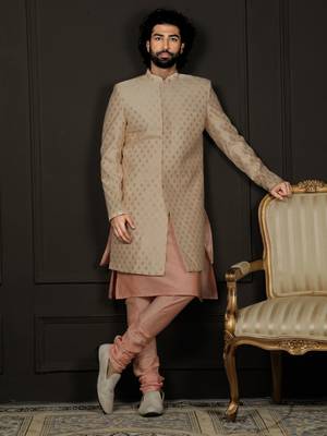 Men'S Peach Viscose Sherwani Set 1