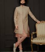 Men'S Peach Viscose Sherwani Set