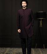 Wine Silk Blend Sherwani Set