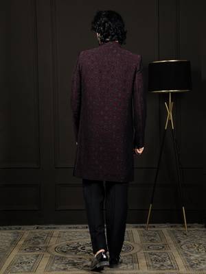 Wine Silk Blend Sherwani Set 3