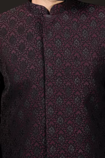 Wine Silk Blend Sherwani Set