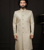 Men'S Gold Silk Blend Sherwani Only Top