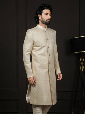 Men'S Gold Silk Blend Sherwani Only Top 2