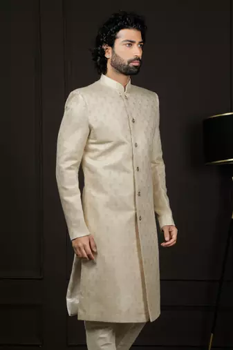 Men'S Gold Silk Blend Sherwani Only Top