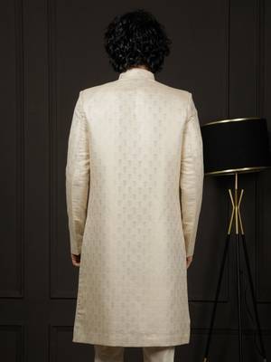 Men'S Gold Silk Blend Sherwani Only Top 3