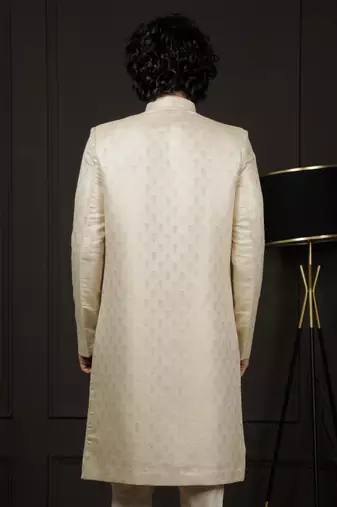 Men'S Gold Silk Blend Sherwani Only Top