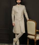 Gold Silk Blend Sherwani Set for Men