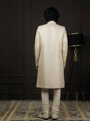 Gold Silk Blend Sherwani Set for Men 3