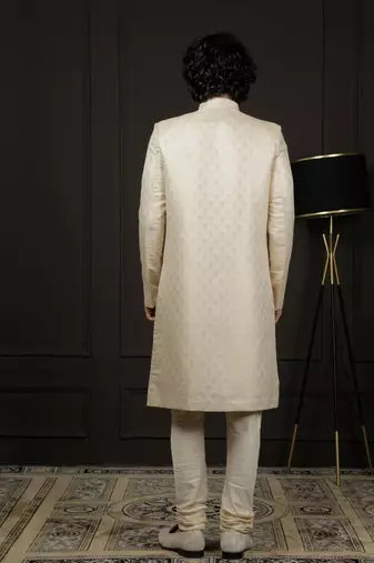Gold Silk Blend Sherwani Set for Men