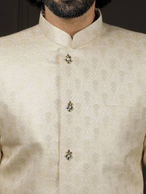Gold Silk Blend Sherwani Set for Men 4