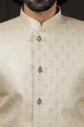 Gold Silk Blend Sherwani Set for Men