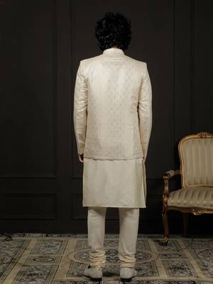 Gold And Cream Viscose Jodhpuri, Kurta And Pyjama Set 3