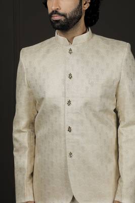 Gold And Cream Viscose Jodhpuri, Kurta And Pyjama Set 4