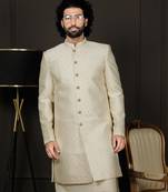 Men'S Cream Silk Blend Sherwani Only Top