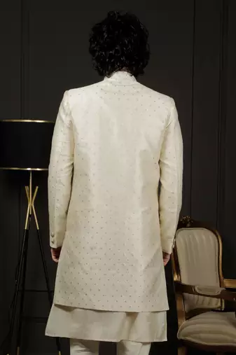 Men'S Cream Silk Blend Sherwani Only Top