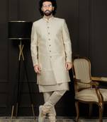 Beige Ind-Western Dress for Men in Viscose Fabrics