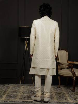 Beige Ind-Western Dress for Men in Viscose Fabrics 3