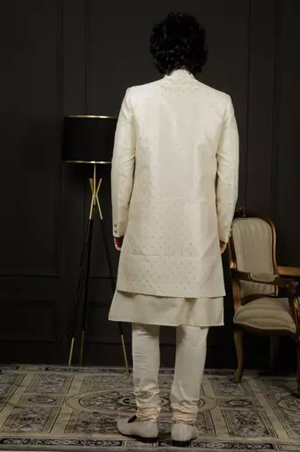Beige Ind-Western Dress for Men in Viscose Fabrics