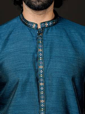 Turquoise Dupion Silk Kurta 3