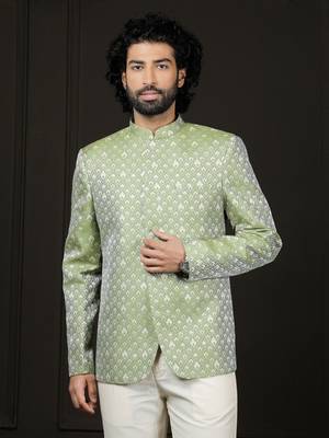 Men'S Green Silk Blend Jodhpuri 1