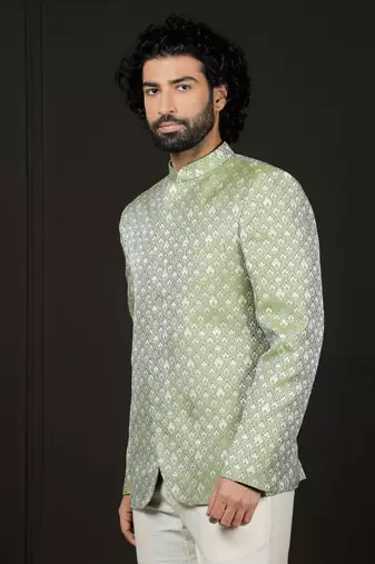Men'S Green Silk Blend Jodhpuri