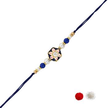 designer meenakari kundan pearl bhaiya rakhi with roli chawal & rakshabandhan 3