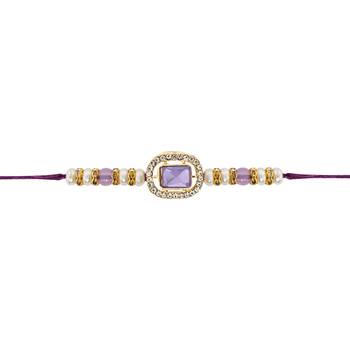 designer kundan pearl bhaiya rakhi with roli chawal & rakshabandhan card for brother/bro/bhai/men  3